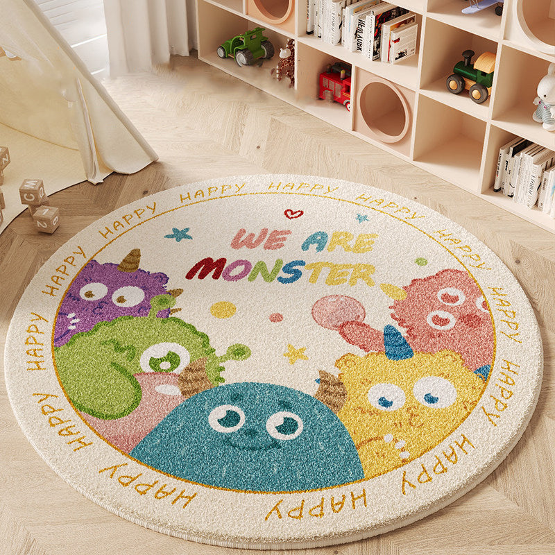 Contemporary Creative Round Faux Cashmere Dotted Plastic Fabric Non-Slip Kids Rug For Living Room