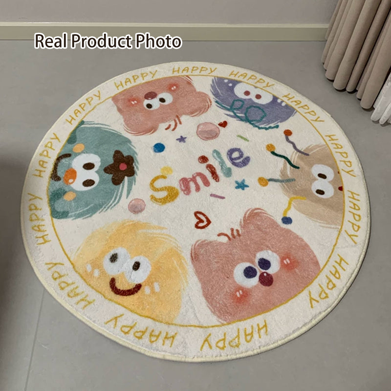 Contemporary Creative Round Faux Cashmere Dotted Plastic Fabric Non-Slip Kids Rug For Living Room