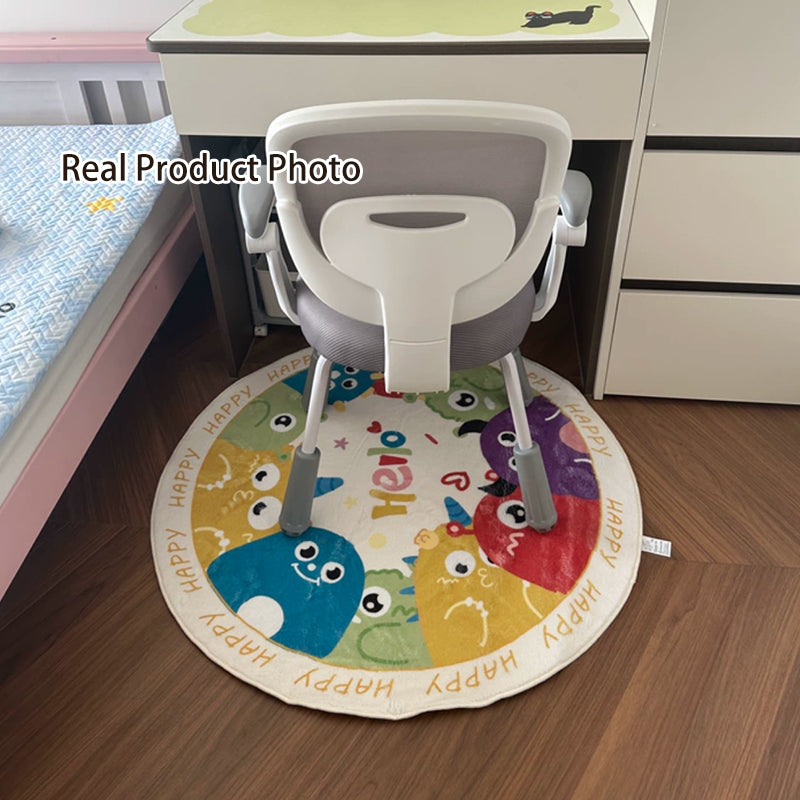 Contemporary Creative Round Faux Cashmere Dotted Plastic Fabric Non-Slip Kids Rug For Living Room