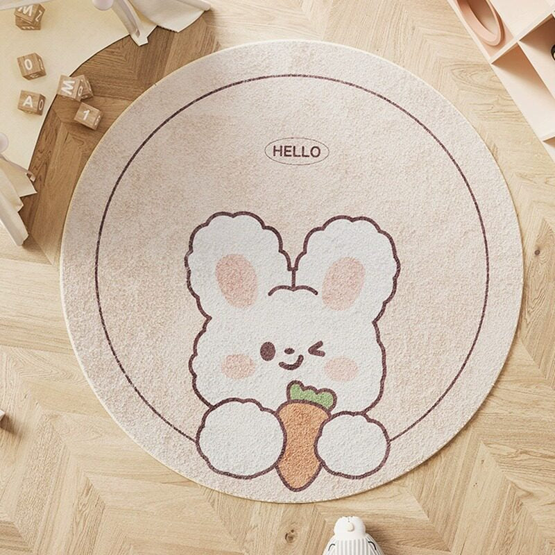 Contemporary Creative Round Faux Cashmere Dotted Plastic Fabric Non-Slip Kids Rug For Living Room