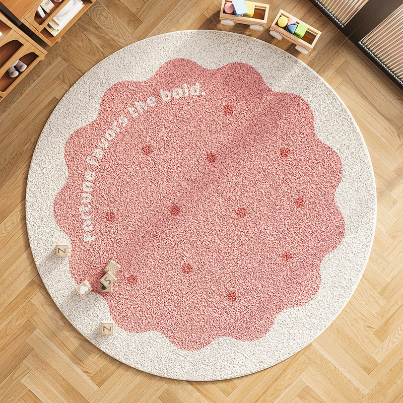Contemporary Creative Round Faux Cashmere Dotted Plastic Fabric Non-Slip Kids Rug For Living Room