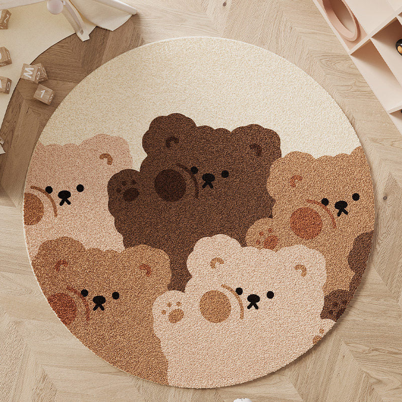 Contemporary Creative Round Faux Cashmere Dotted Plastic Fabric Non-Slip Kids Rug For Living Room