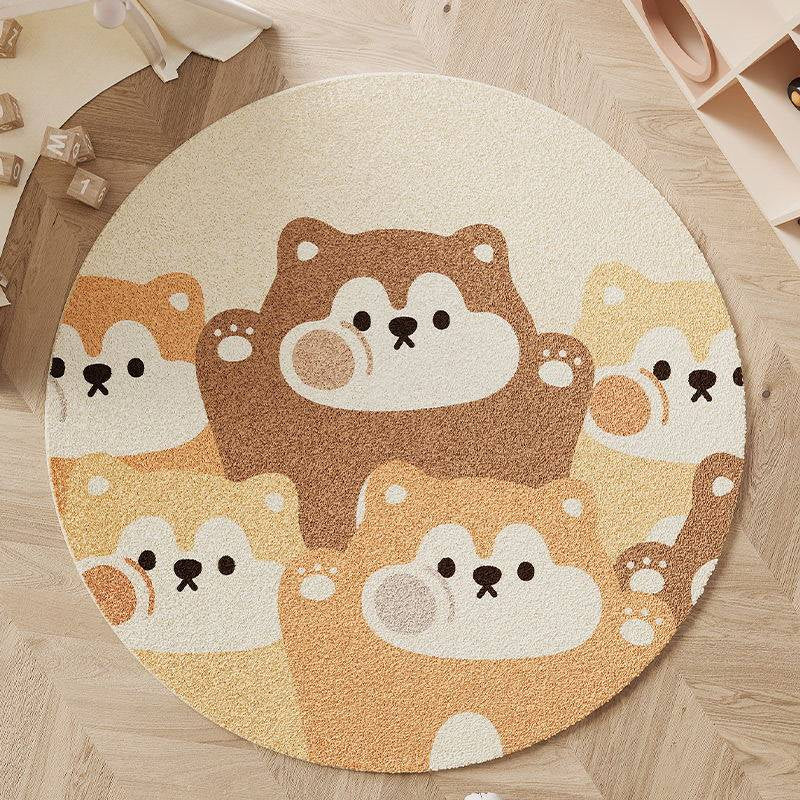 Contemporary Creative Round Faux Cashmere Dotted Plastic Fabric Non-Slip Kids Rug For Living Room
