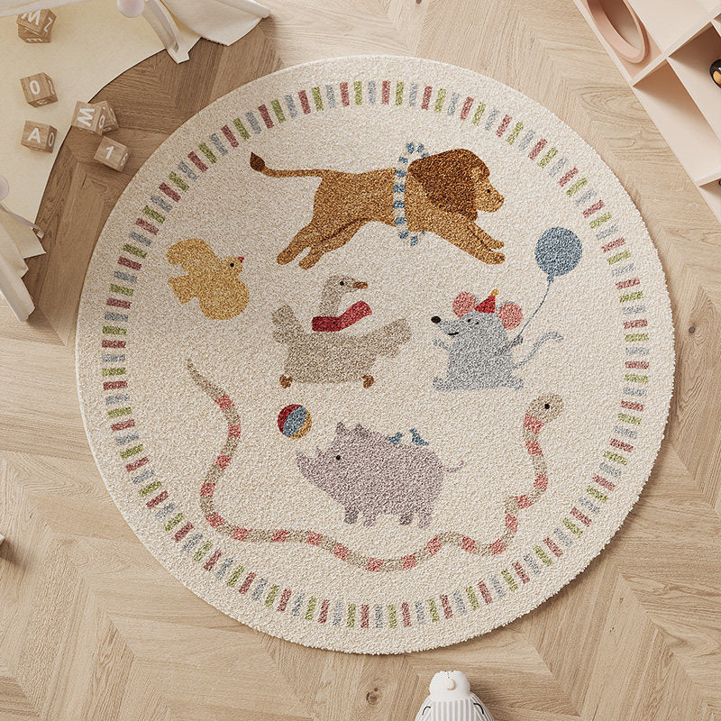 Contemporary Creative Round Faux Cashmere Dotted Plastic Fabric Non-Slip Kids Rug For Living Room