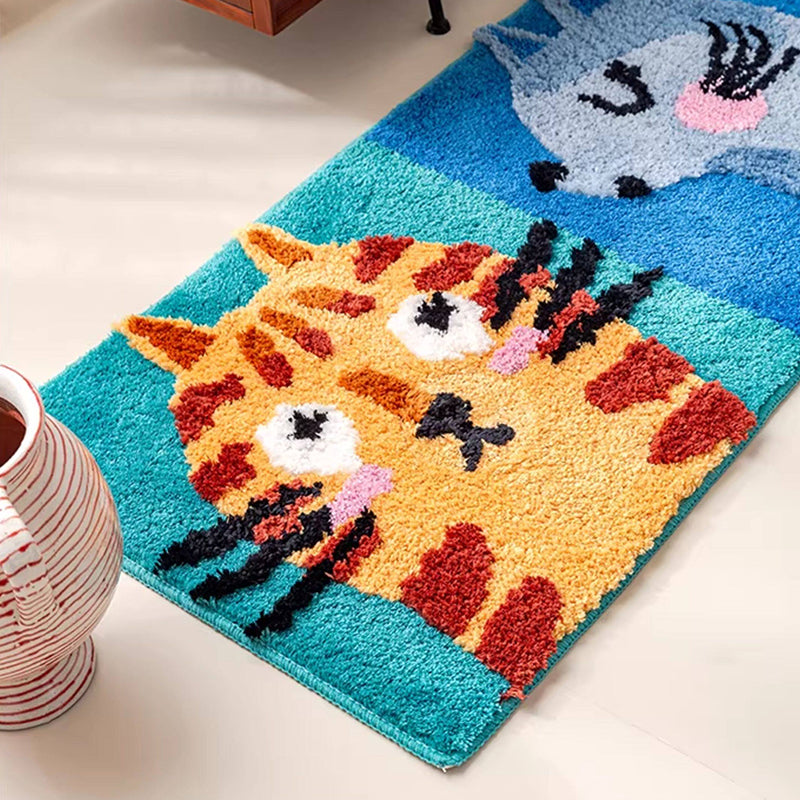 Contemporary Creative Rectangular Polyester TPR Non-Slip Carved Tufted Kids Rug For Living Room