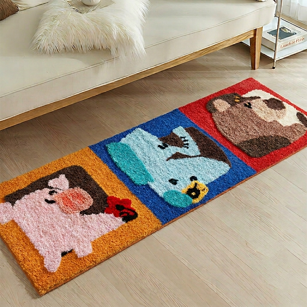 Contemporary Creative Rectangular Polyester TPR Non-Slip Carved Tufted Kids Rug For Living Room