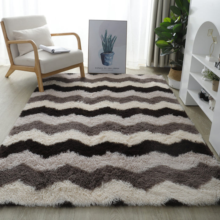 Modern Minimalist Faux Silk Wool Rectangular Rug For Living Room