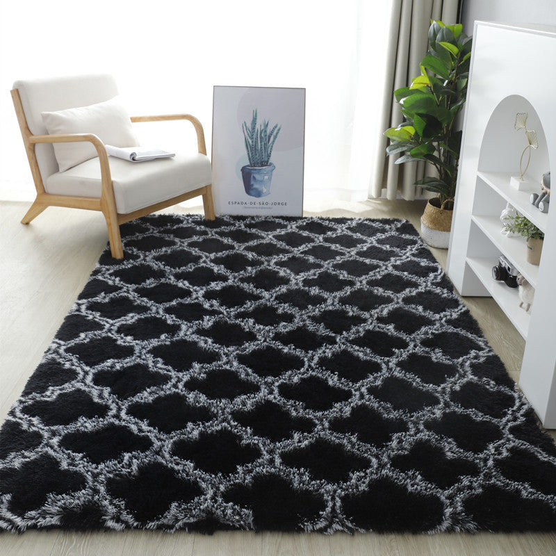 Modern Minimalist Faux Silk Wool Rectangular Rug For Living Room