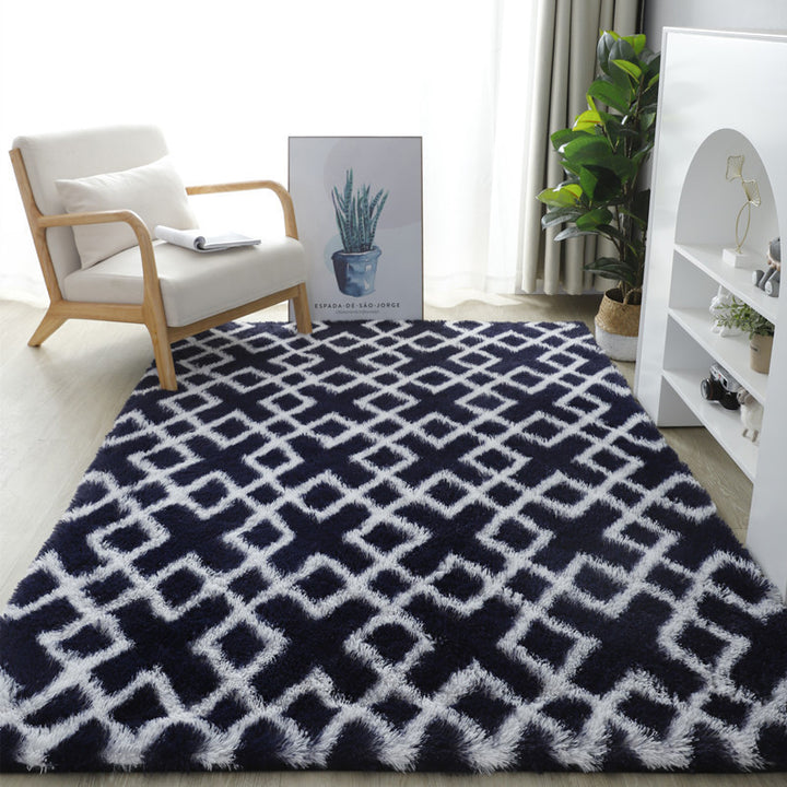 Modern Minimalist Faux Silk Wool Rectangular Rug For Living Room