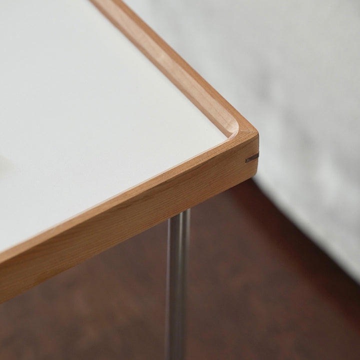 Table basse contemporaine nordique carrée en bois massif et acier inoxydable, 1 niveau, pour salon 