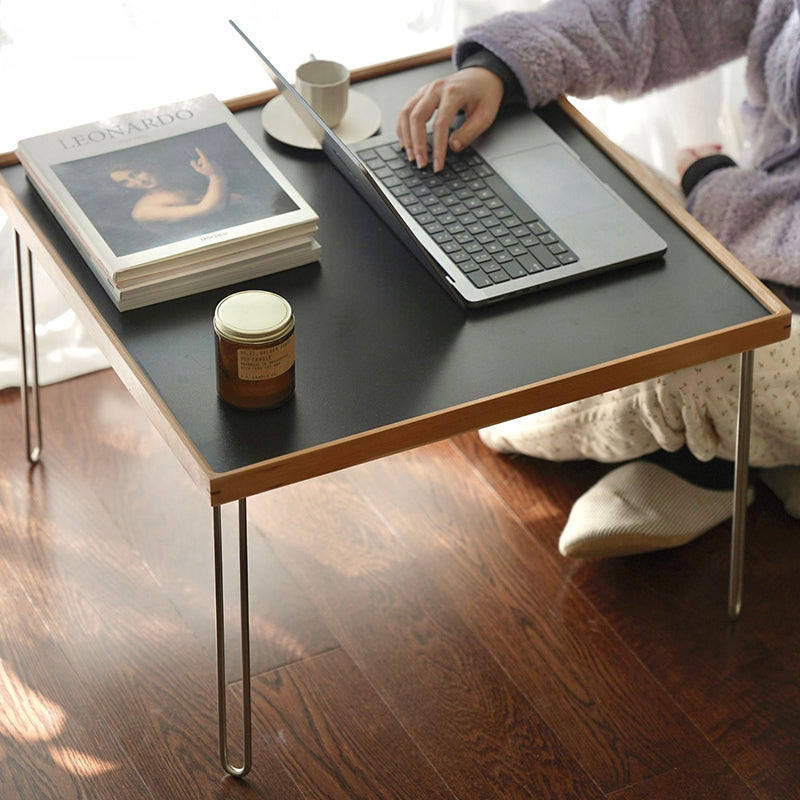 Table basse contemporaine nordique carrée en bois massif et acier inoxydable, 1 niveau, pour salon 