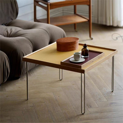 Contemporary Nordic Square Solid Wood Stainless Steel Coffee Table 1-Tier For Living Room