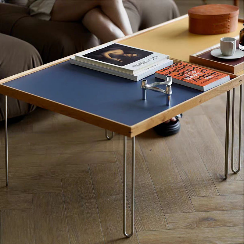 Table basse contemporaine nordique carrée en bois massif et acier inoxydable, 1 niveau, pour salon 