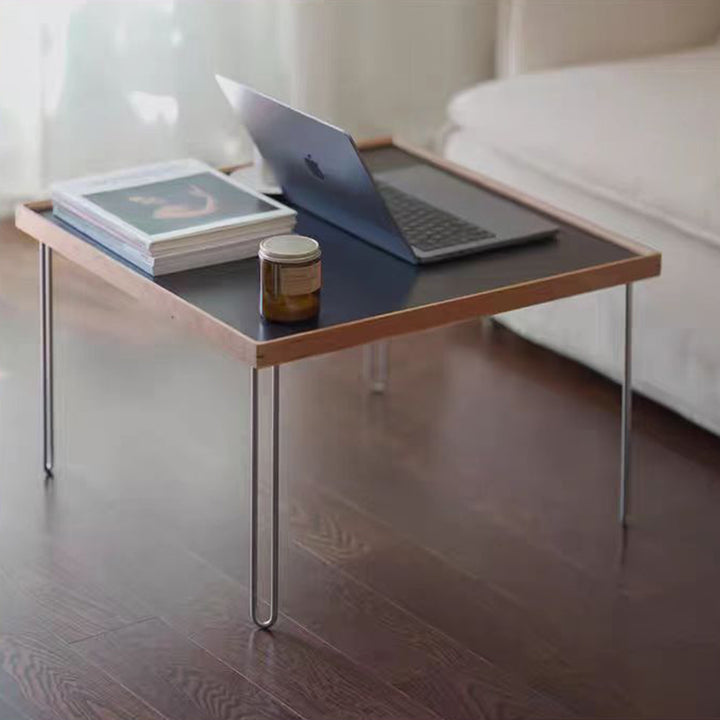 Table basse contemporaine nordique carrée en bois massif et acier inoxydable, 1 niveau, pour salon 