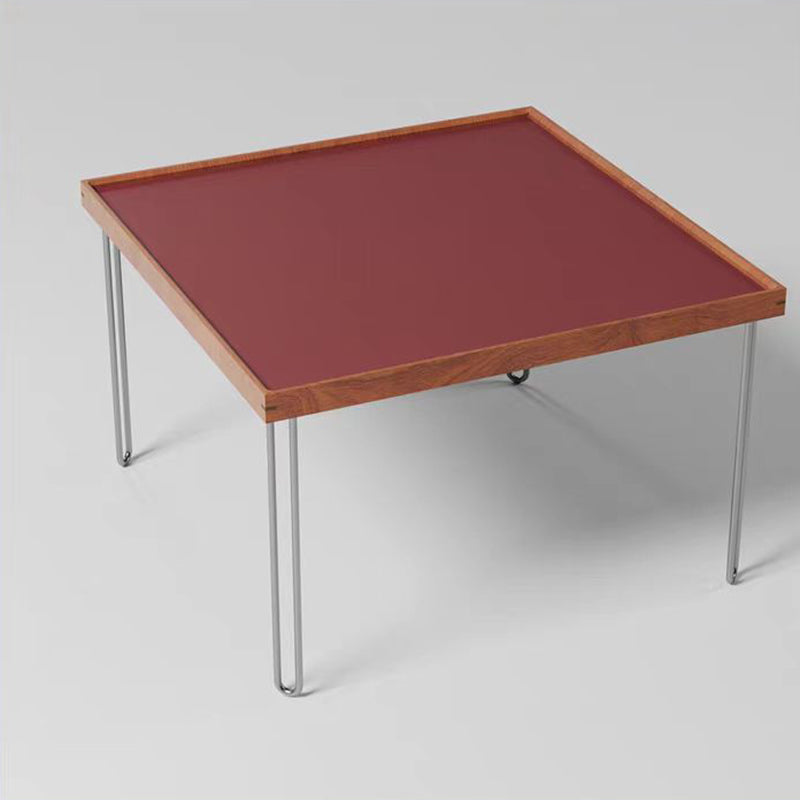 Contemporary Nordic Square Solid Wood Stainless Steel Coffee Table 1-Tier For Living Room