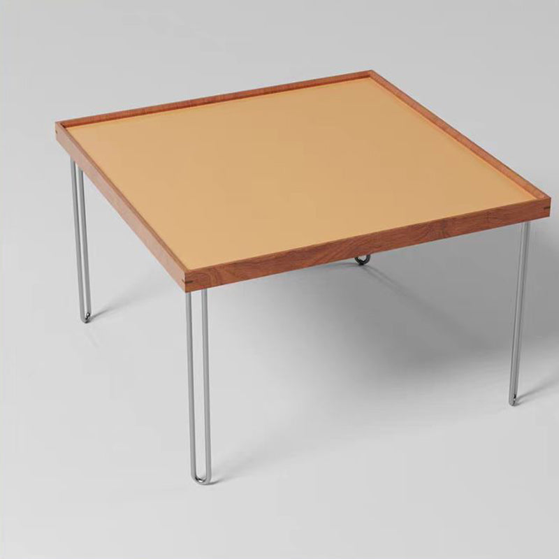 Table basse contemporaine nordique carrée en bois massif et acier inoxydable, 1 niveau, pour salon 