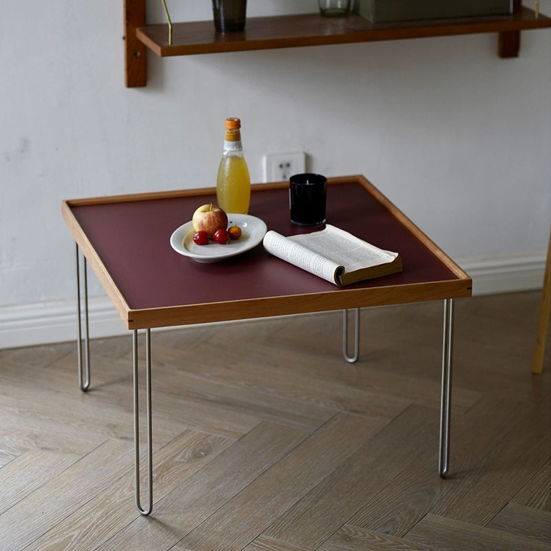 Contemporary Nordic Square Solid Wood Stainless Steel Coffee Table 1-Tier For Living Room