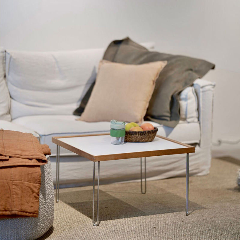 Table basse contemporaine nordique carrée en bois massif et acier inoxydable, 1 niveau, pour salon 