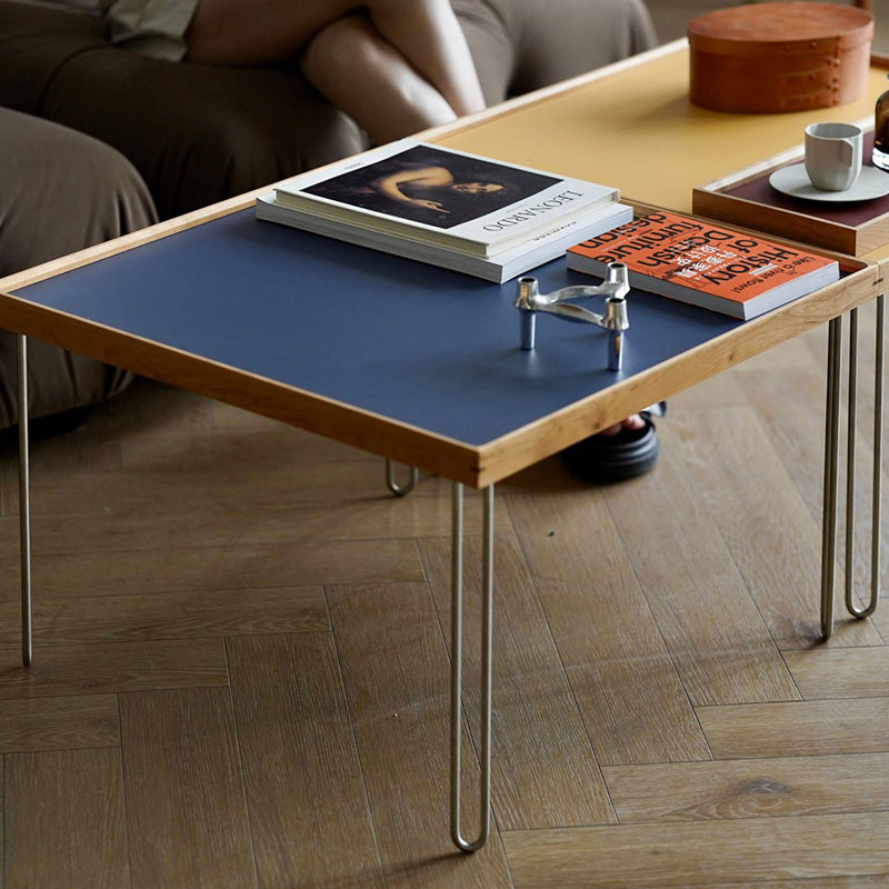 Table basse contemporaine nordique carrée en bois massif et acier inoxydable, 1 niveau, pour salon 