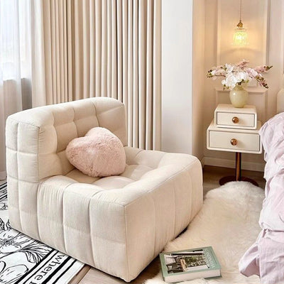 Modern Minimalist Corduroy Faux Leather Rectangular Accent Chair Backrest Armless For Living Room