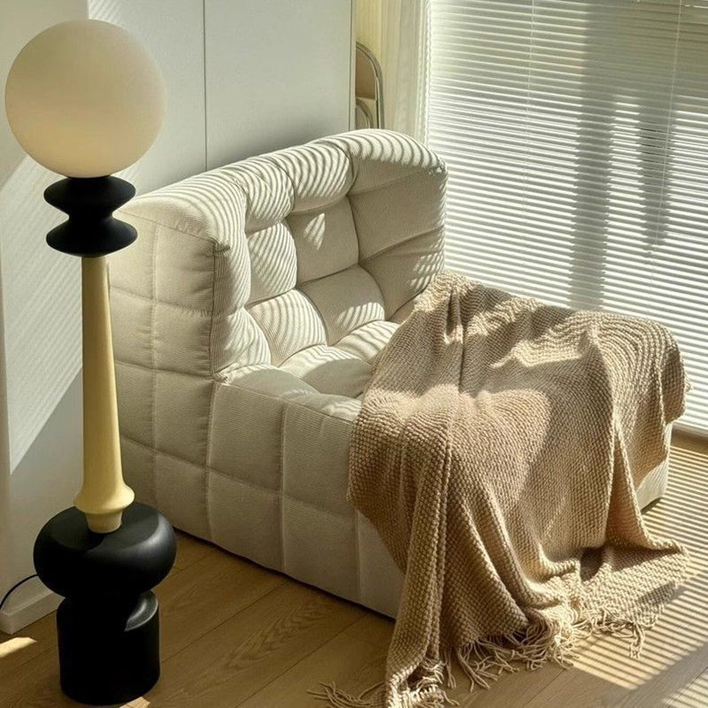 Modern Minimalist Corduroy Faux Leather Rectangular Accent Chair Backrest Armless For Living Room