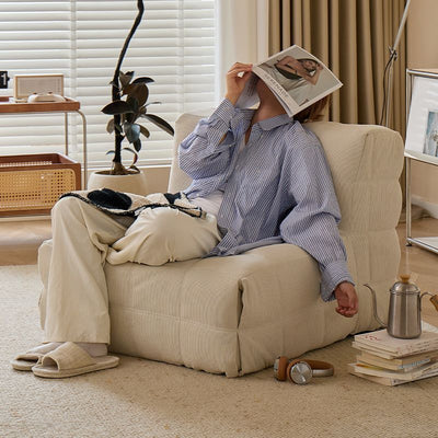 Modern Minimalist Corduroy Faux Leather Rectangular Accent Chair Backrest Armless For Living Room