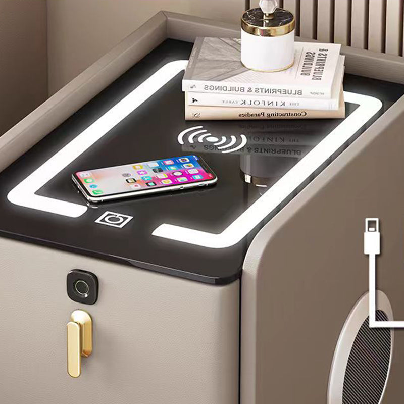 Modern Minimalist Stone Slab Glass Iron Faux Leather Rectangular Nightstand 2-Drawer For Bedroom