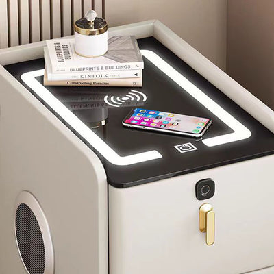 Modern Minimalist Stone Slab Glass Iron Faux Leather Rectangular Nightstand 2-Drawer For Bedroom