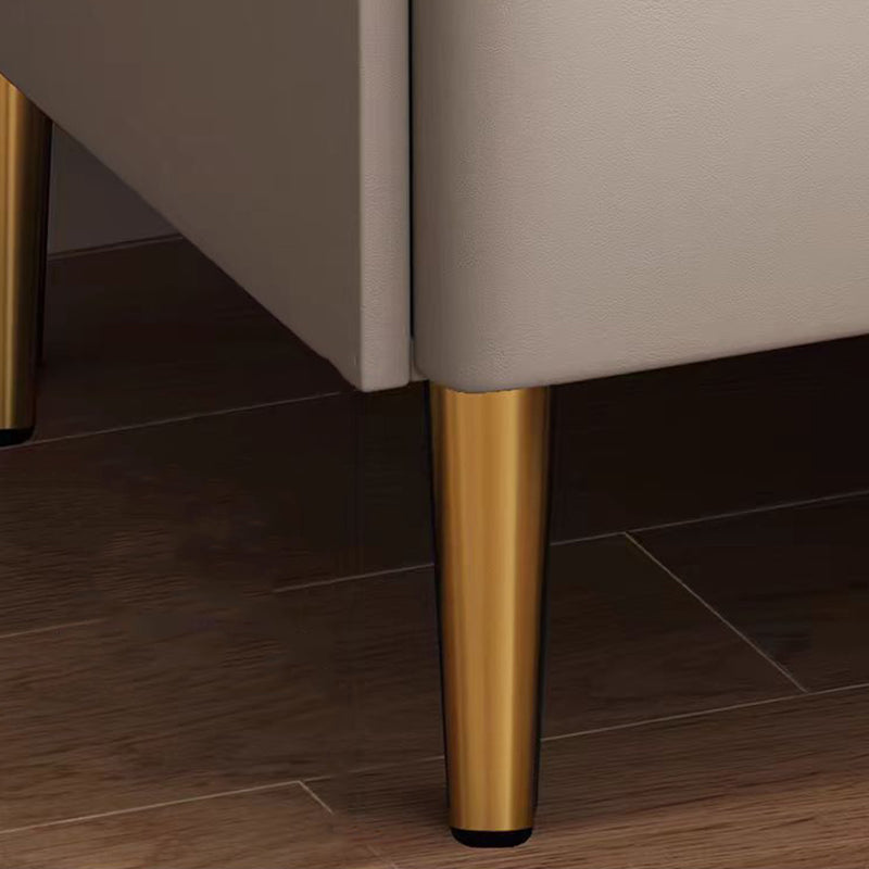 Modern Minimalist Stone Slab Glass Iron Faux Leather Rectangular Nightstand 2-Drawer For Bedroom