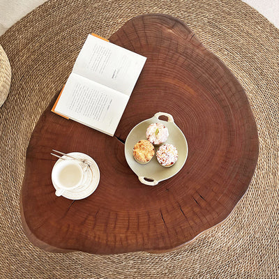Traditional Rustic Solid Wood Round Mushroom Coffee Table 1-Tier For Living Room