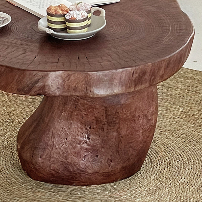 Traditional Rustic Solid Wood Round Mushroom Coffee Table 1-Tier For Living Room