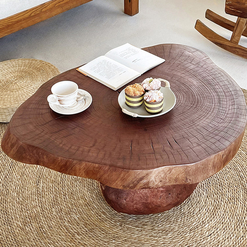 Traditional Rustic Solid Wood Round Mushroom Coffee Table 1-Tier For Living Room
