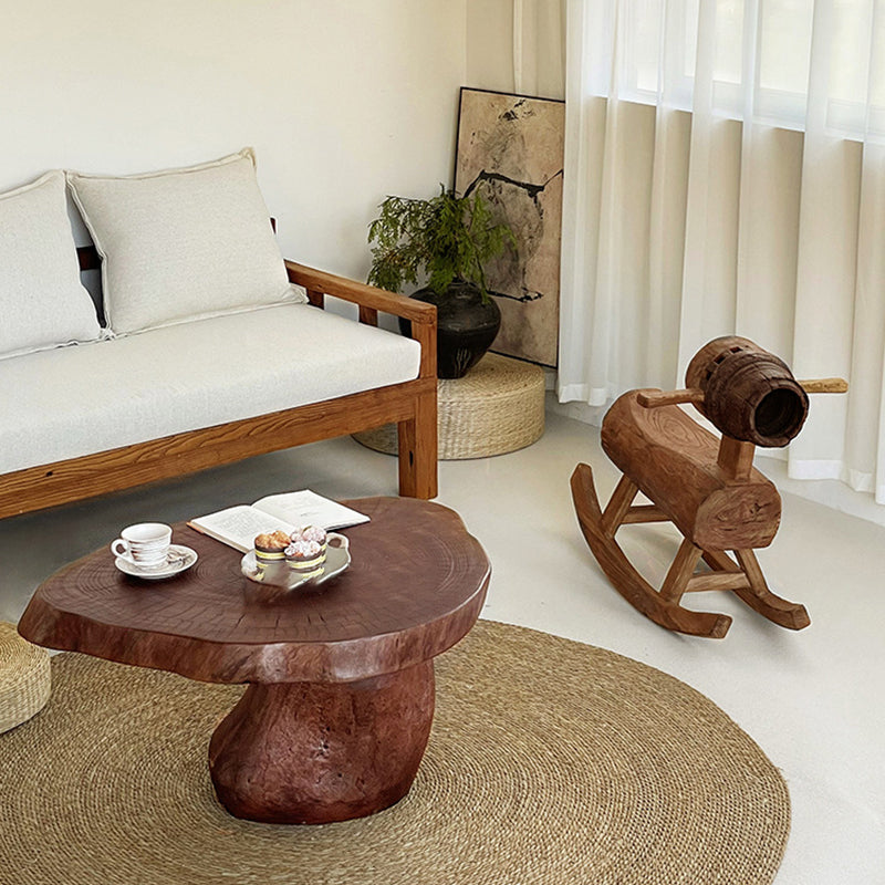 Traditional Rustic Solid Wood Round Mushroom Coffee Table 1-Tier For Living Room