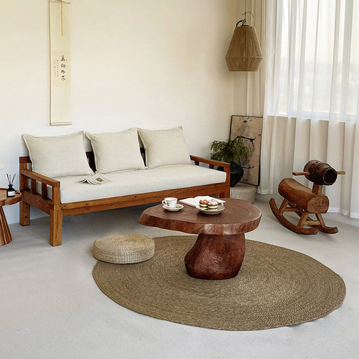 Traditioneller rustikaler runder Couchtisch aus massivem Holz im Pilzdesign mit 1 Ebene für das Wohnzimmer 