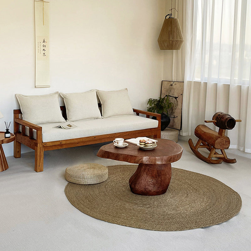 Traditional Rustic Solid Wood Round Mushroom Coffee Table 1-Tier For Living Room