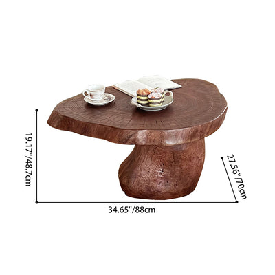 Traditional Rustic Solid Wood Round Mushroom Coffee Table 1-Tier For Living Room