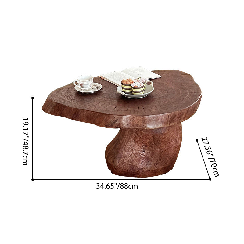 Traditional Rustic Solid Wood Round Mushroom Coffee Table 1-Tier For Living Room