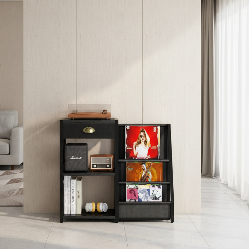 Modern Minimalist Solid Wood Iron Rectangular Storage Cabinet 3-Tier For Living Room