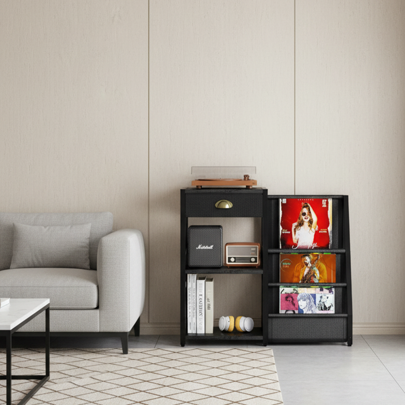 Modern Minimalist Solid Wood Iron Rectangular Storage Cabinet 3-Tier For Living Room