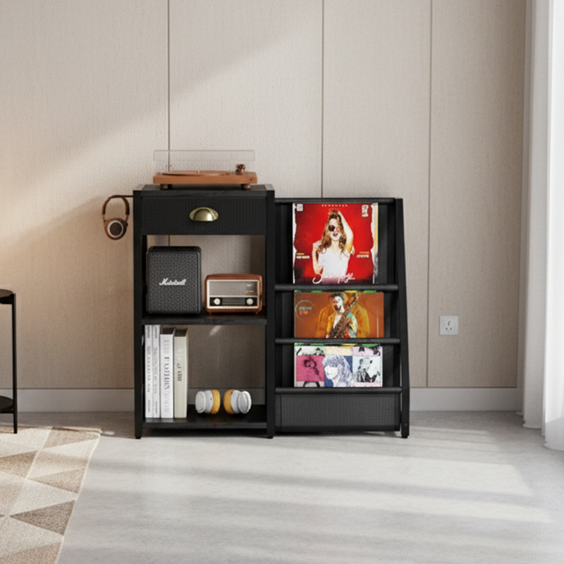 Modern Minimalist Solid Wood Iron Rectangular Storage Cabinet 3-Tier For Living Room