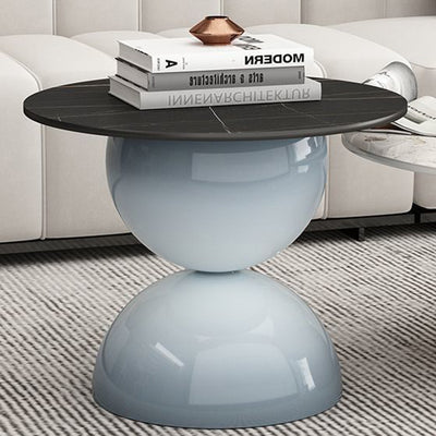 Contemporary Nordic Stone Slab Iron Cylindrical Coffee Table 1-Tier For Living Room