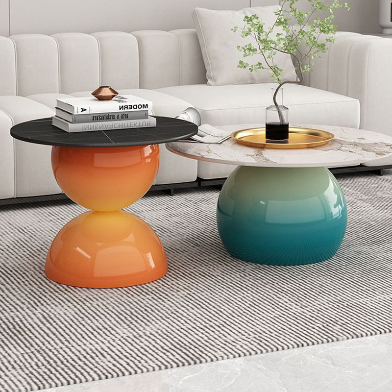 Contemporary Nordic Stone Slab Iron Cylindrical Coffee Table 1-Tier For Living Room