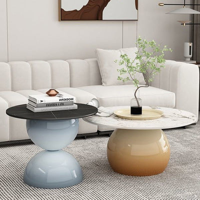 Contemporary Nordic Stone Slab Iron Cylindrical Coffee Table 1-Tier For Living Room