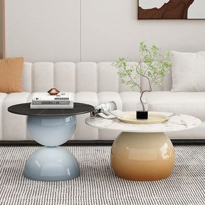 Contemporary Nordic Stone Slab Iron Cylindrical Coffee Table 1-Tier For Living Room