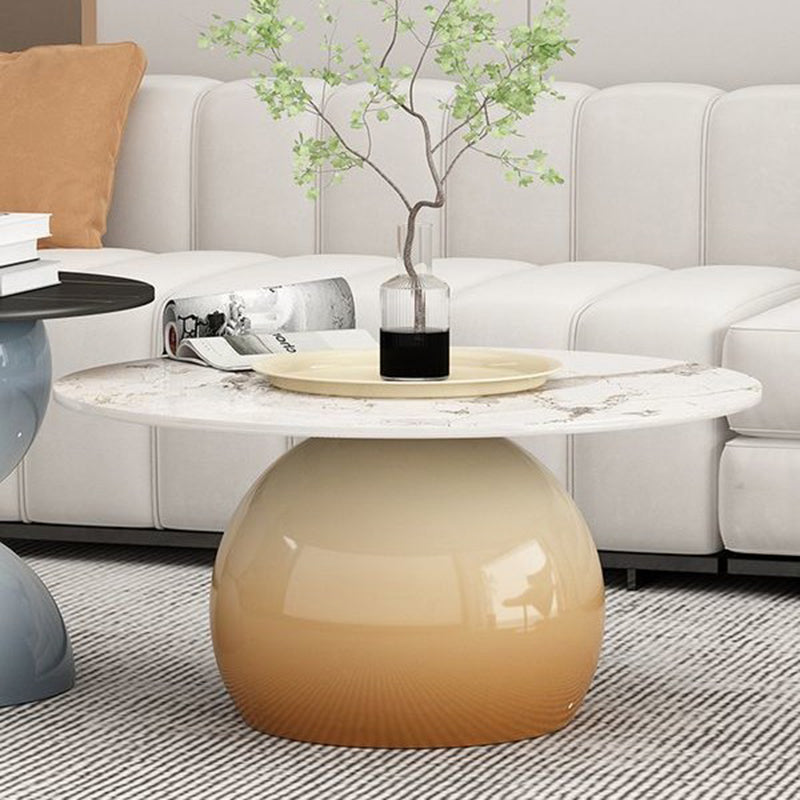 Contemporary Nordic Stone Slab Iron Cylindrical Coffee Table 1-Tier For Living Room