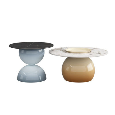 Contemporary Nordic Stone Slab Iron Cylindrical Coffee Table 1-Tier For Living Room