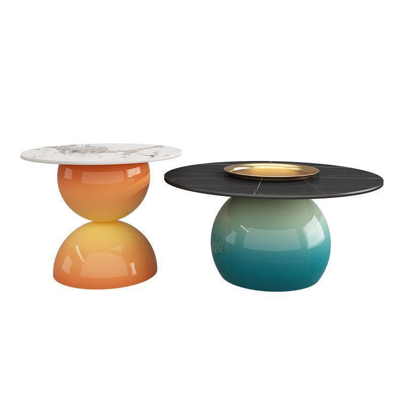 Contemporary Nordic Stone Slab Iron Cylindrical Coffee Table 1-Tier For Living Room