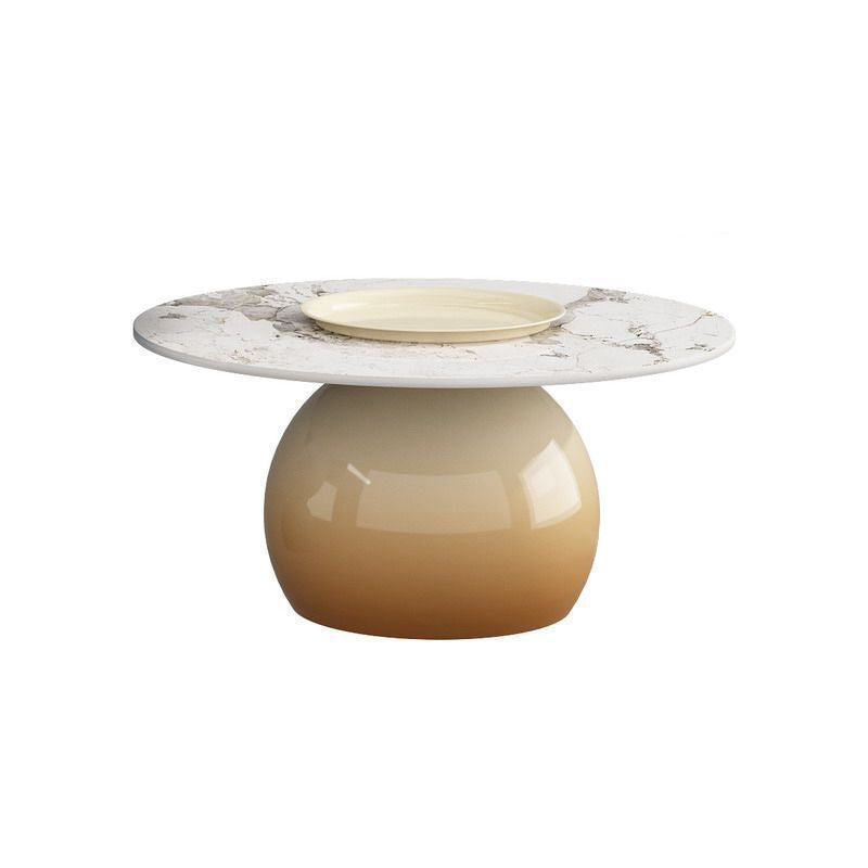 Contemporary Nordic Stone Slab Iron Cylindrical Coffee Table 1-Tier For Living Room