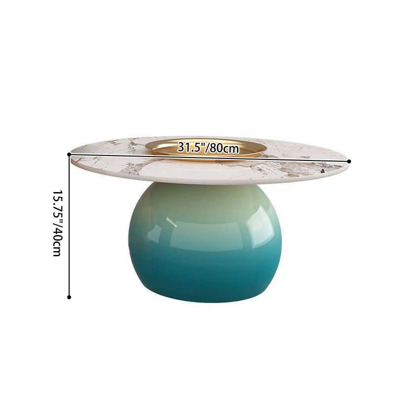 Contemporary Nordic Stone Slab Iron Cylindrical Coffee Table 1-Tier For Living Room