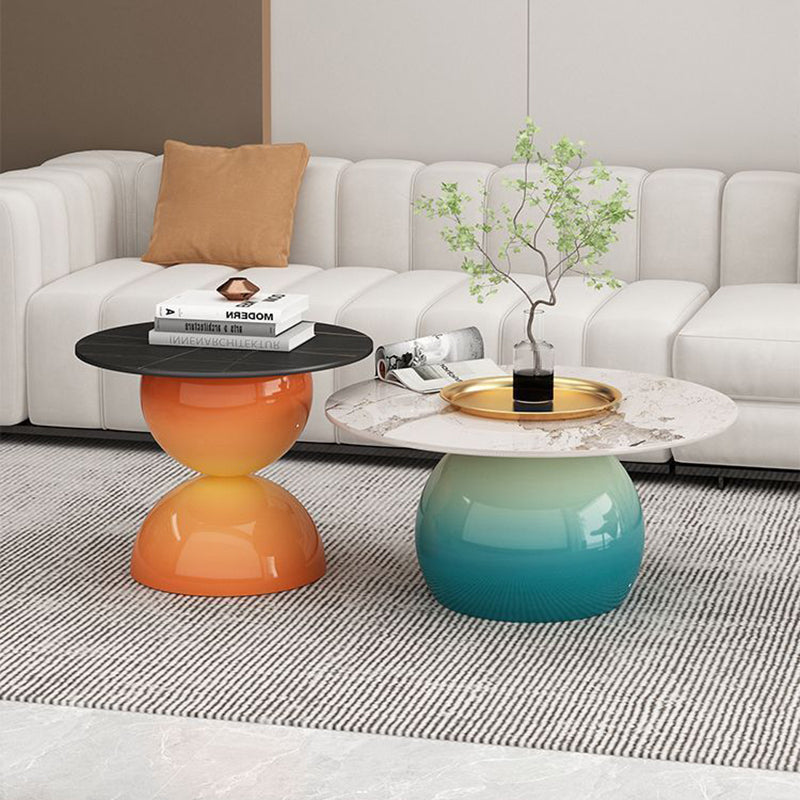 Contemporary Nordic Stone Slab Iron Cylindrical Coffee Table 1-Tier For Living Room